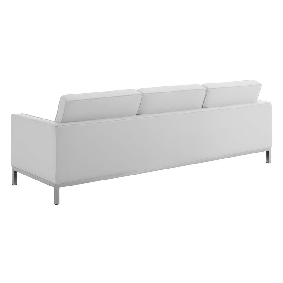 Mesa Tufted Upholstered Faux Leather Sofa and Armchair Set in Silver White