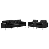 Mesa 3-Piece Tufted Vegan Leather Furniture Set in Silver Black