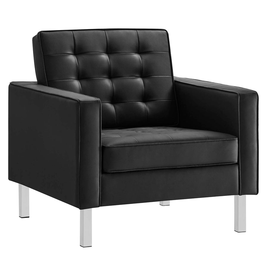 Mesa 3-Piece Tufted Vegan Leather Furniture Set in Silver Black
