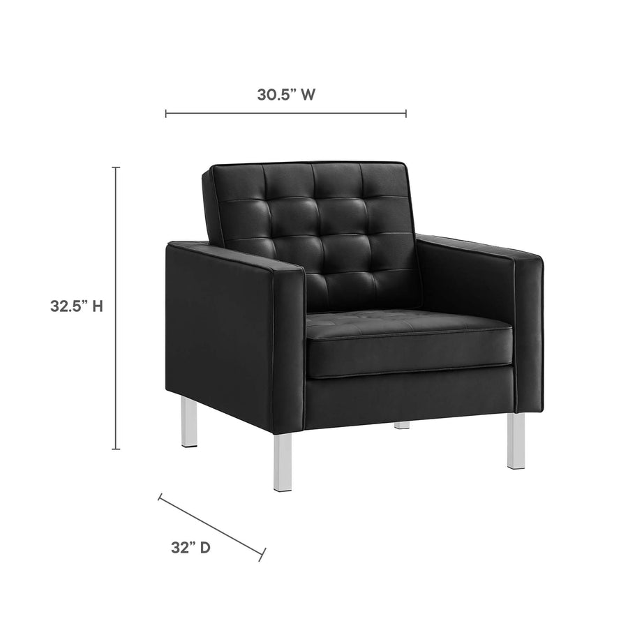 Mesa 3-Piece Tufted Vegan Leather Furniture Set in Silver Black