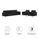 Mesa 3-Piece Tufted Vegan Leather Furniture Set in Silver Black