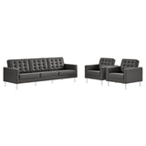 Mesa 3-Piece Tufted Vegan Leather Furniture Set in Silver Gray
