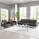 Mesa 3-Piece Tufted Vegan Leather Furniture Set in Silver Gray