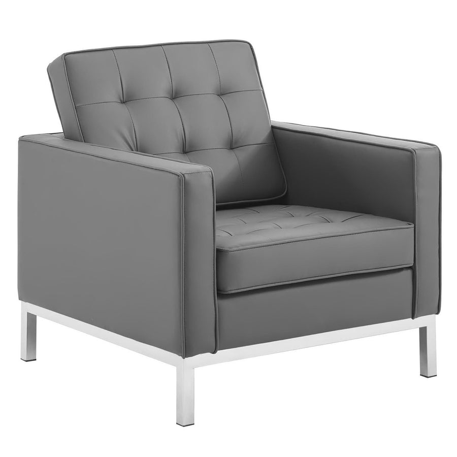 Mesa 3-Piece Tufted Vegan Leather Furniture Set in Silver Gray