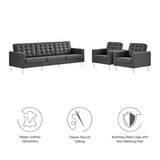 Mesa 3-Piece Tufted Vegan Leather Furniture Set in Silver Gray