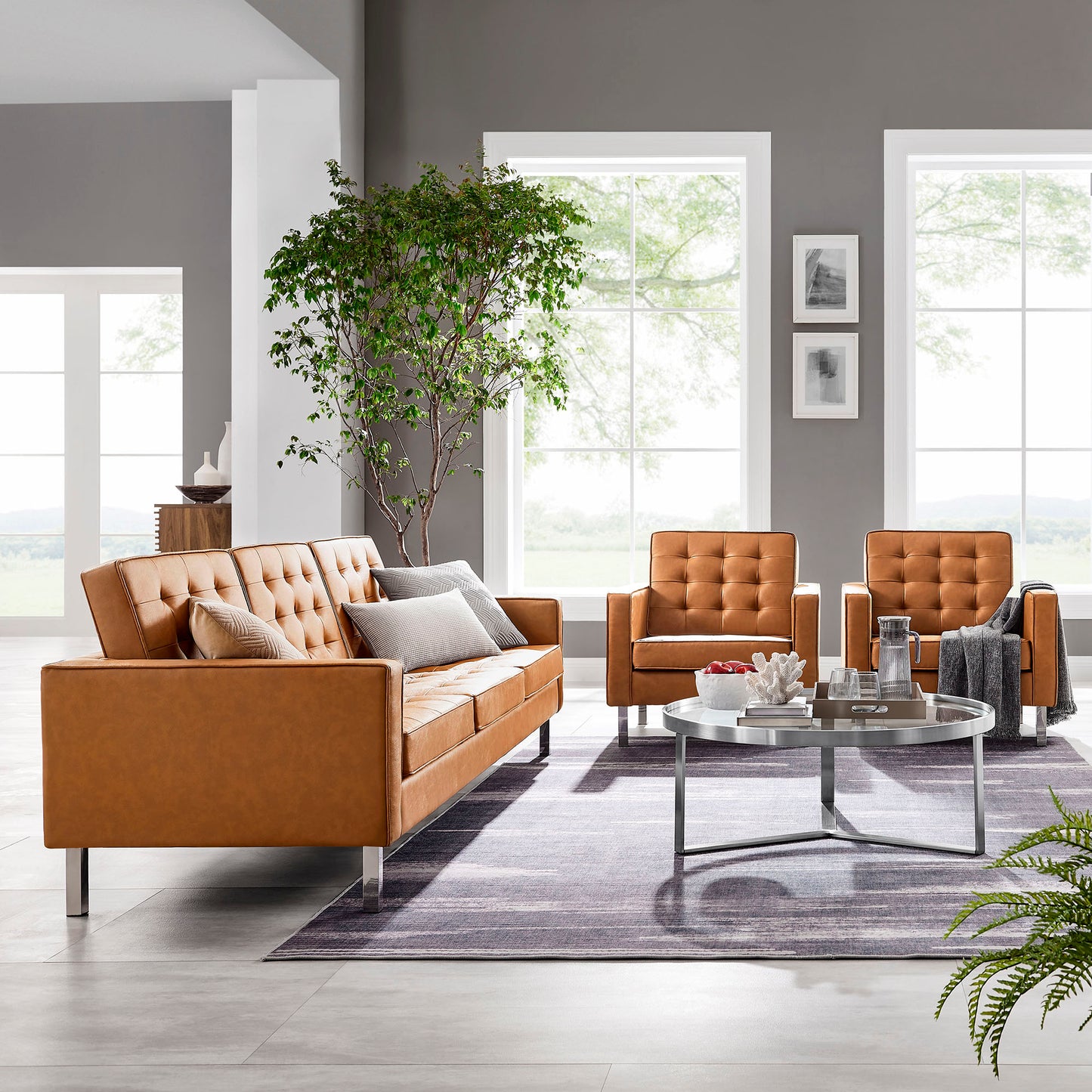Loft 3-Piece Tufted Vegan Leather Furniture Set by Furniture For America
