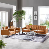 Mesa 3-Piece Tufted Vegan Leather Furniture Set in Silver Tan