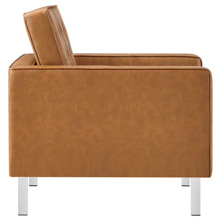 Loft 3-Piece Tufted Vegan Leather Furniture Set in Silver Tan