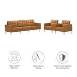 Mesa 3-Piece Tufted Vegan Leather Furniture Set in Silver Tan