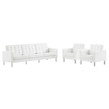 Mesa 3-Piece Tufted Vegan Leather Furniture Set in Silver White
