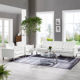 Mesa 3-Piece Tufted Vegan Leather Furniture Set in Silver White