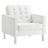 Mesa 3-Piece Tufted Vegan Leather Furniture Set in Silver White