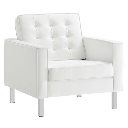 Loft 3-Piece Tufted Vegan Leather Furniture Set in Silver White