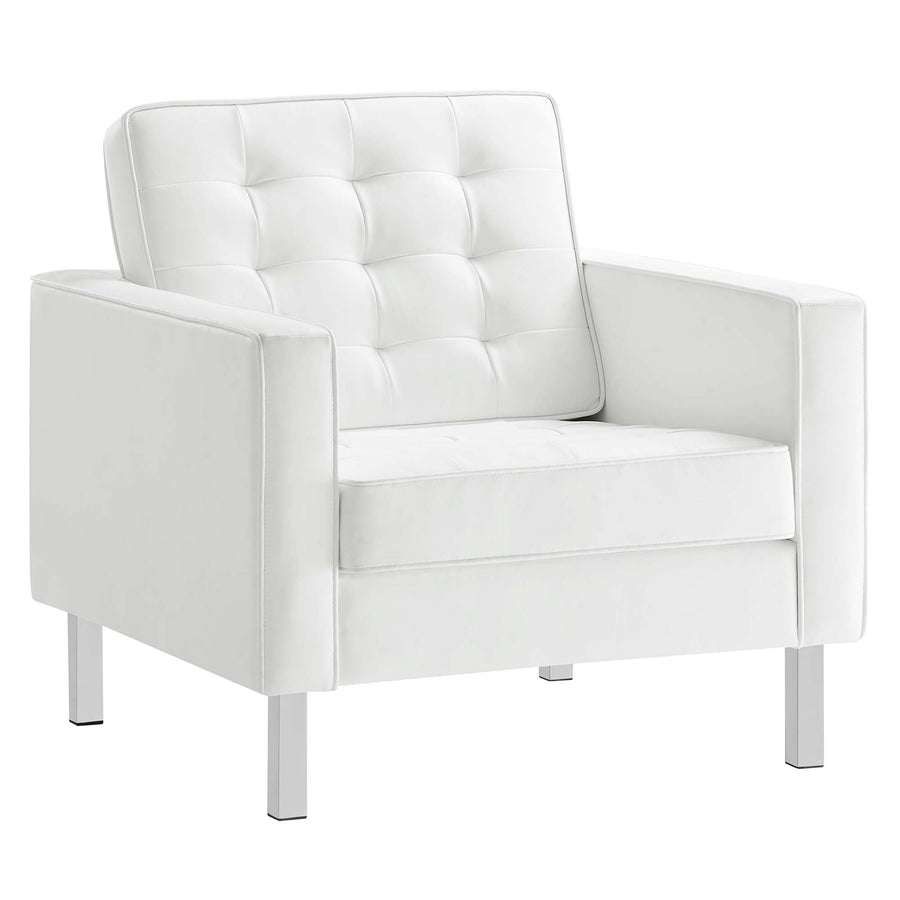 Mesa 3-Piece Tufted Vegan Leather Furniture Set in Silver White