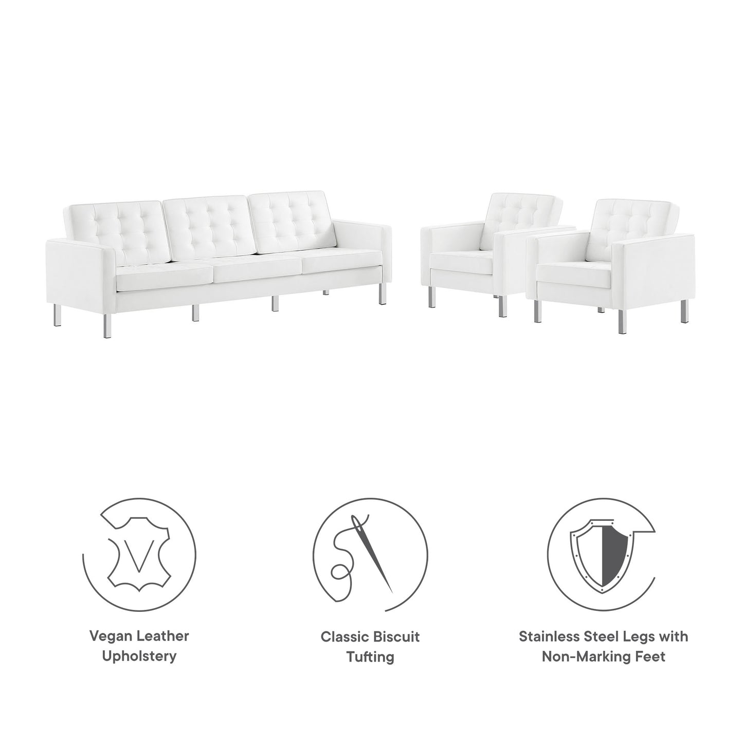 Loft 3-Piece Tufted Vegan Leather Furniture Set by Furniture For America