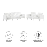 Mesa 3-Piece Tufted Vegan Leather Furniture Set in Silver White