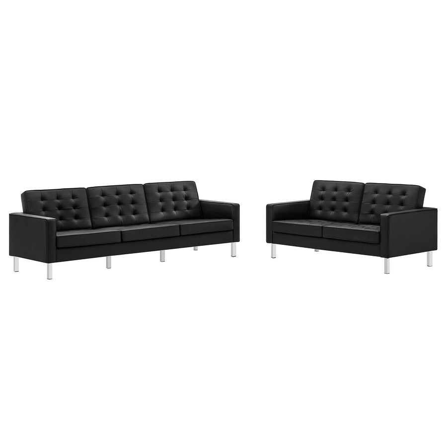 Mesa 2-Piece Tufted Vegan Leather Furniture Set in Silver Black