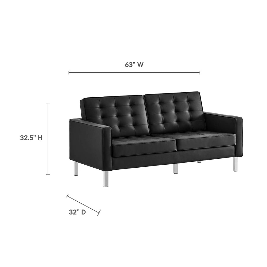 Mesa 2-Piece Tufted Vegan Leather Furniture Set in Silver Black