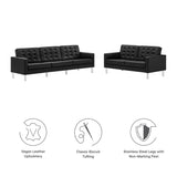 Mesa 2-Piece Tufted Vegan Leather Furniture Set in Silver Black