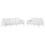 Mesa 2-Piece Tufted Vegan Leather Furniture Set in Silver White