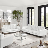 Mesa 2-Piece Tufted Vegan Leather Furniture Set in Silver White