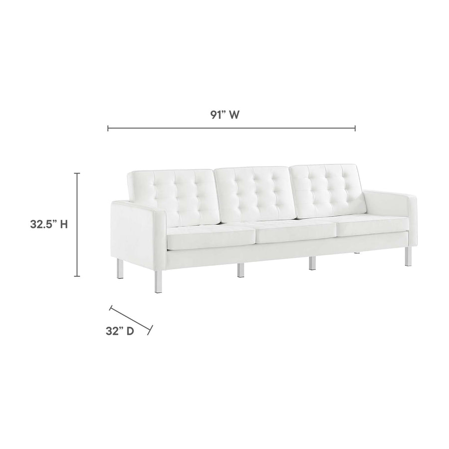 Mesa 2-Piece Tufted Vegan Leather Furniture Set in Silver White
