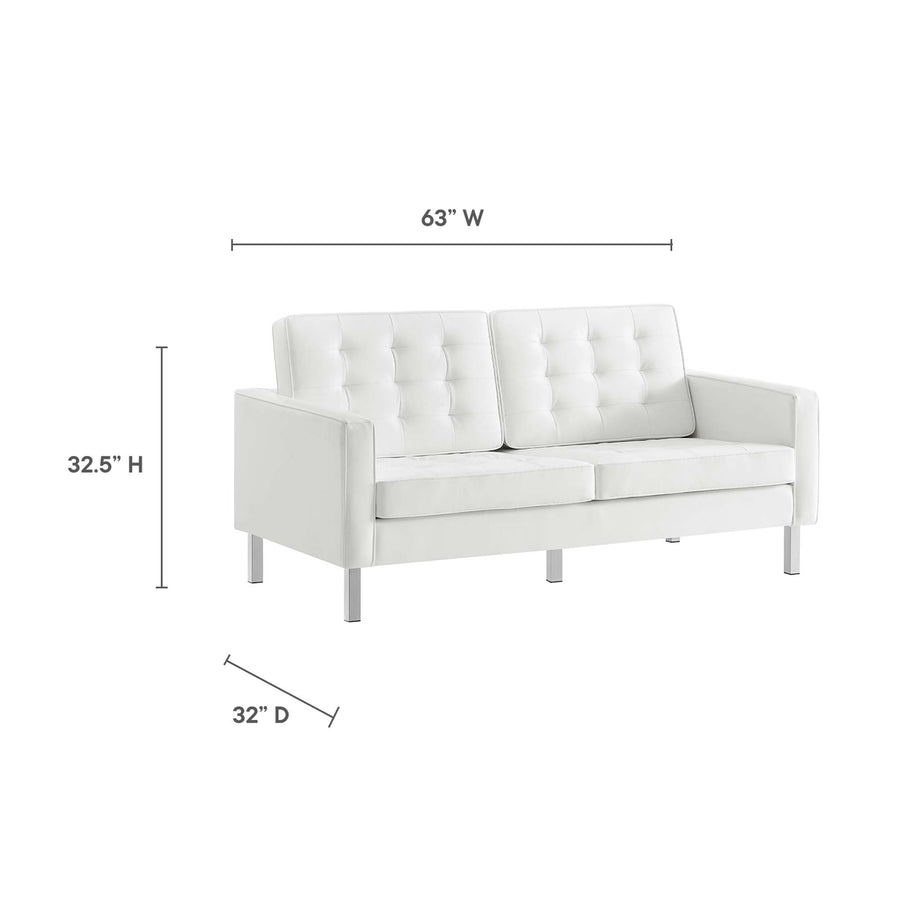 Mesa 2-Piece Tufted Vegan Leather Furniture Set in Silver White