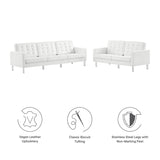 Mesa 2-Piece Tufted Vegan Leather Furniture Set in Silver White
