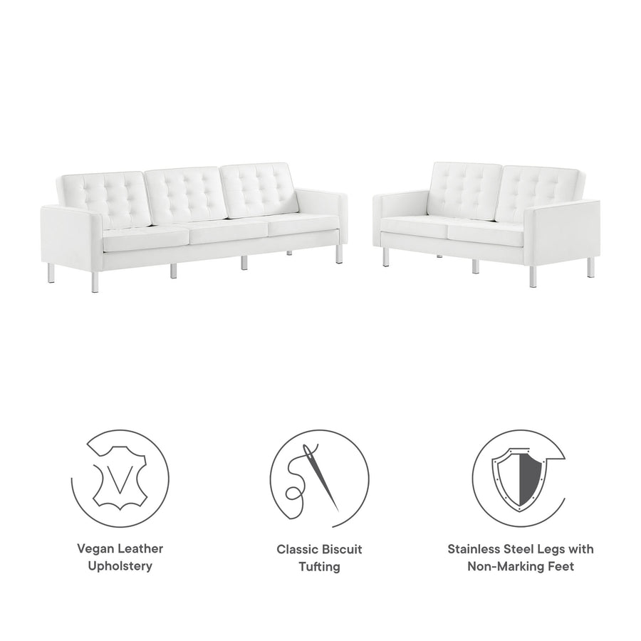 Mesa 2-Piece Tufted Vegan Leather Furniture Set in Silver White