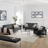 Mesa 3 Piece Tufted Upholstered Faux Leather Set in Silver Black