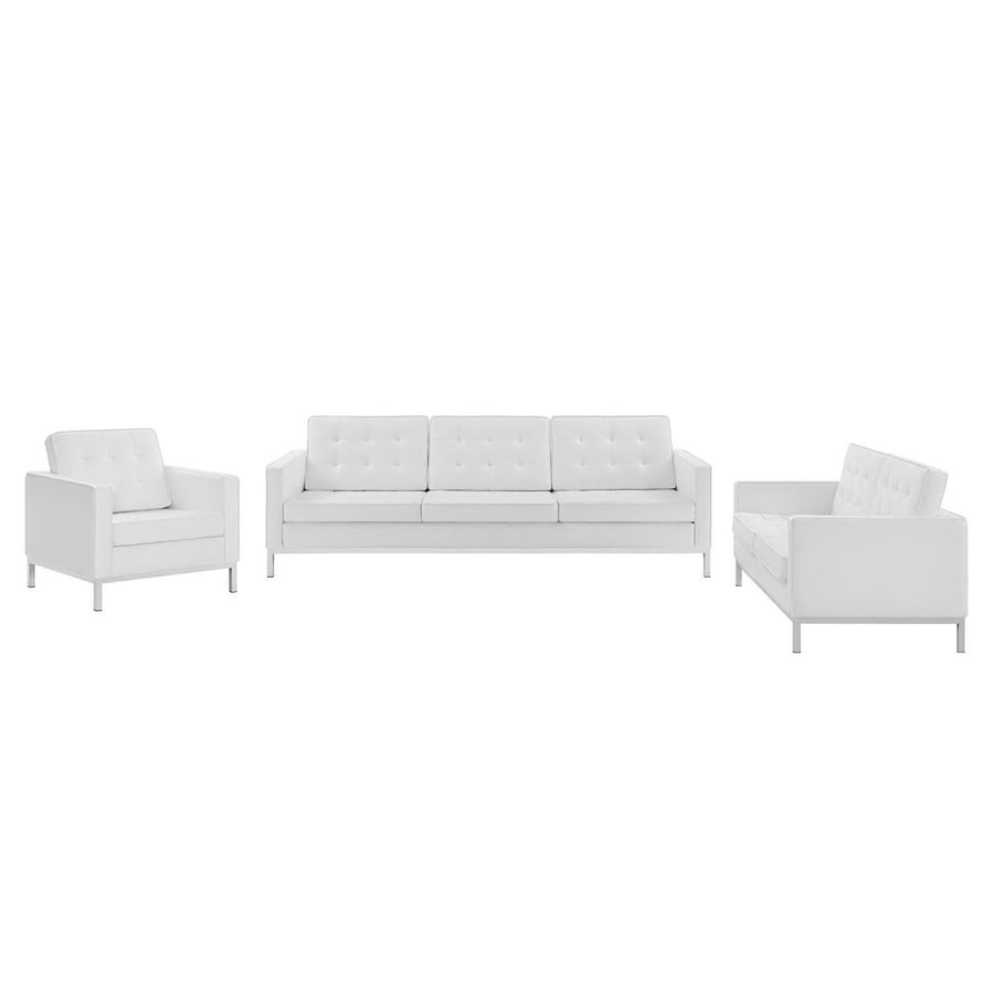 Mesa 3 Piece Tufted Upholstered Faux Leather Set in Silver White