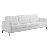 Mesa 3 Piece Tufted Upholstered Faux Leather Set in Silver White