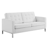 Mesa 3 Piece Tufted Upholstered Faux Leather Set in Silver White