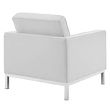 Mesa 3 Piece Tufted Upholstered Faux Leather Set in Silver White