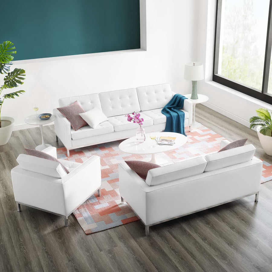 Mesa 3 Piece Tufted Upholstered Faux Leather Set in Silver White
