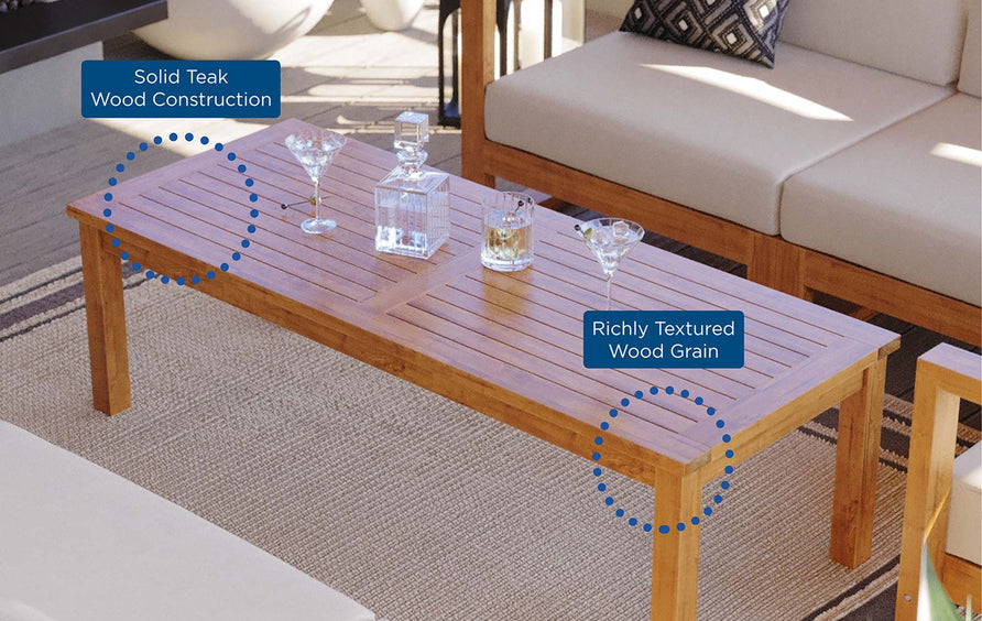 Cedar Outdoor Patio Teak Wood Coffee Table in Natural