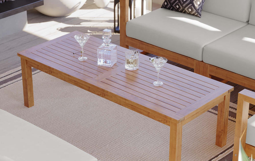 Cedar Outdoor Patio Teak Wood Coffee Table in Natural