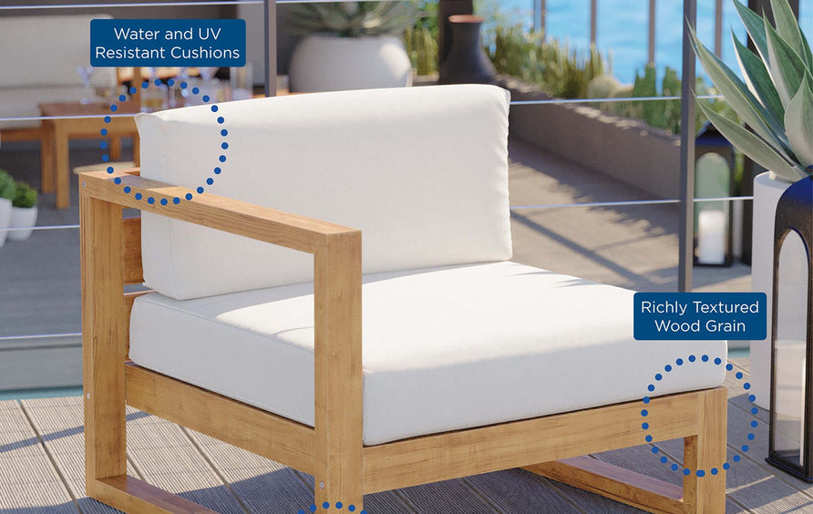 Cedar Outdoor Patio Teak Wood Left-Arm Chair in Natural White