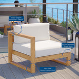 Cedar Outdoor Patio Teak Wood Left-Arm Chair in Natural White