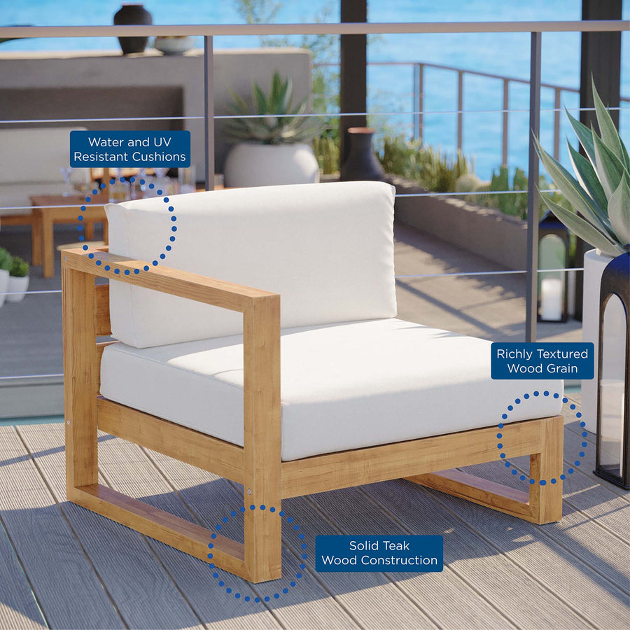 Cedar Outdoor Patio Teak Wood Left-Arm Chair in Natural White
