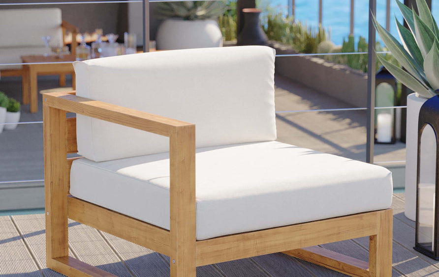 Cedar Outdoor Patio Teak Wood Left-Arm Chair in Natural White
