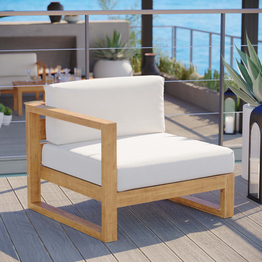 Cedar Outdoor Patio Teak Wood Left-Arm Chair in Natural White