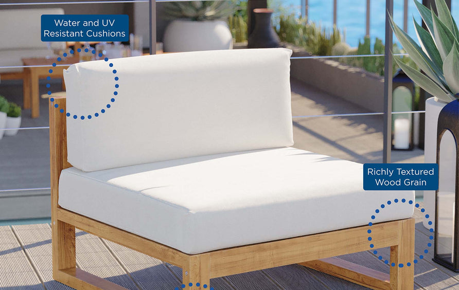 Cedar Outdoor Patio Teak Wood Armless Chair in Natural White
