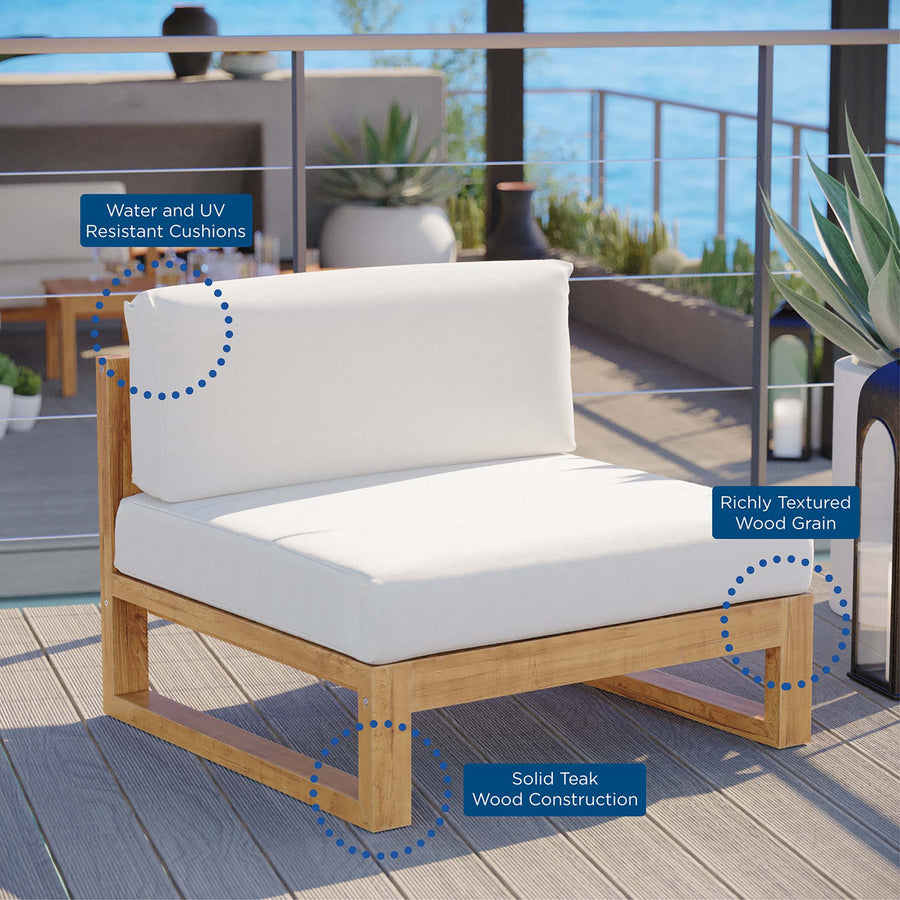 Cedar Outdoor Patio Teak Wood Armless Chair in Natural White