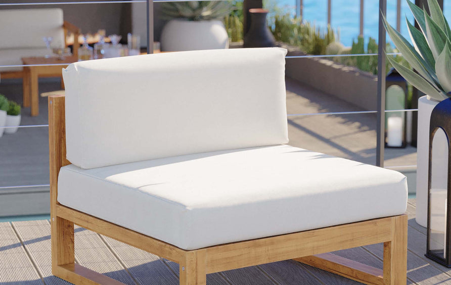 Cedar Outdoor Patio Teak Wood Armless Chair in Natural White