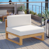 Cedar Outdoor Patio Teak Wood Armless Chair in Natural White