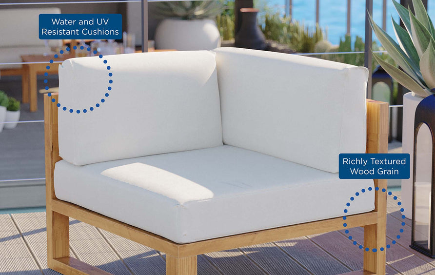 Cedar Outdoor Patio Teak Wood Corner Chair in Natural White