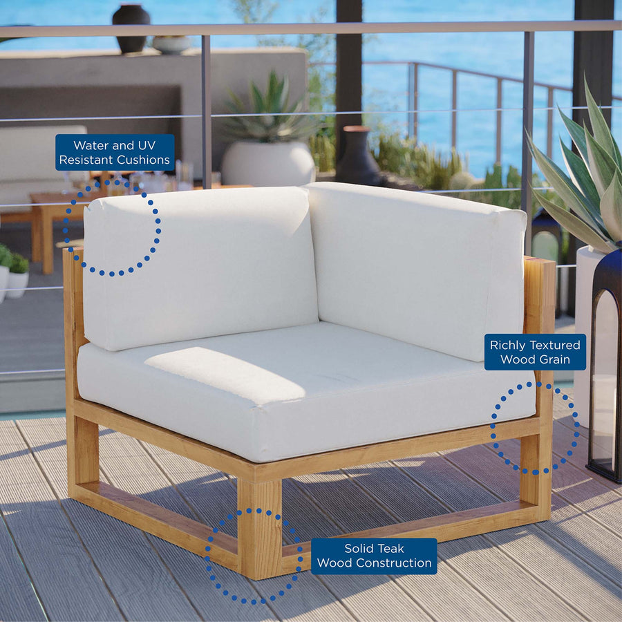 Cedar Outdoor Patio Teak Wood Corner Chair in Natural White