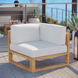 Cedar Outdoor Patio Teak Wood Corner Chair in Natural White