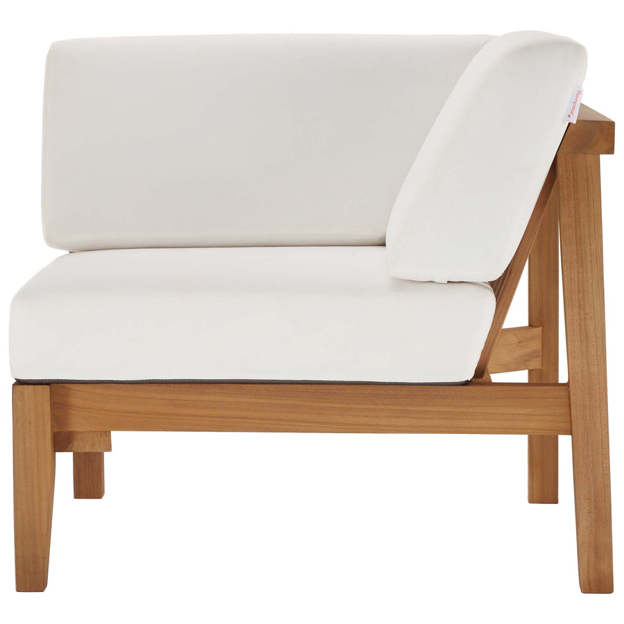 Fable Outdoor Patio Teak Wood Corner Chair in Natural White